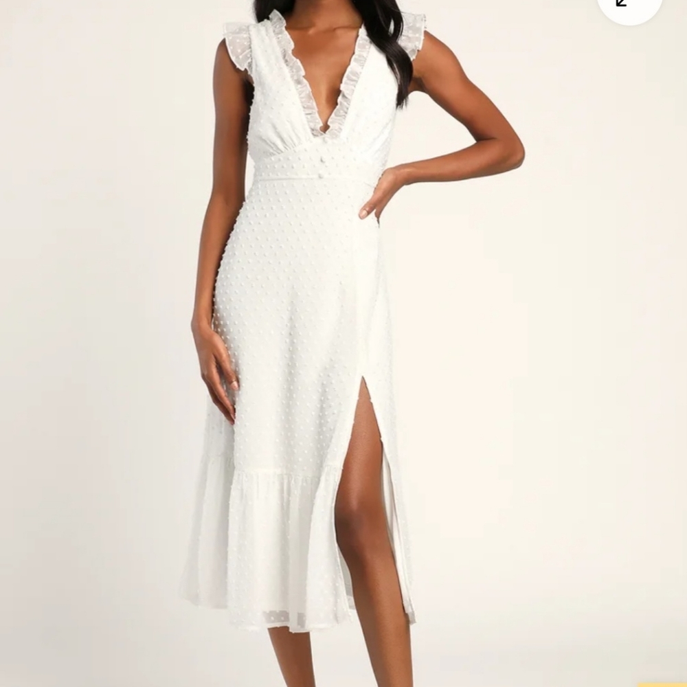 Lulus white ruffled sleeveless Swiss dot mini dress